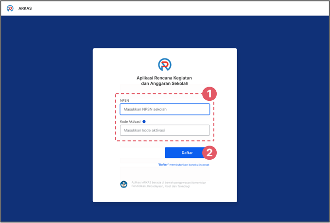 Registrasi Akun Login Arkas